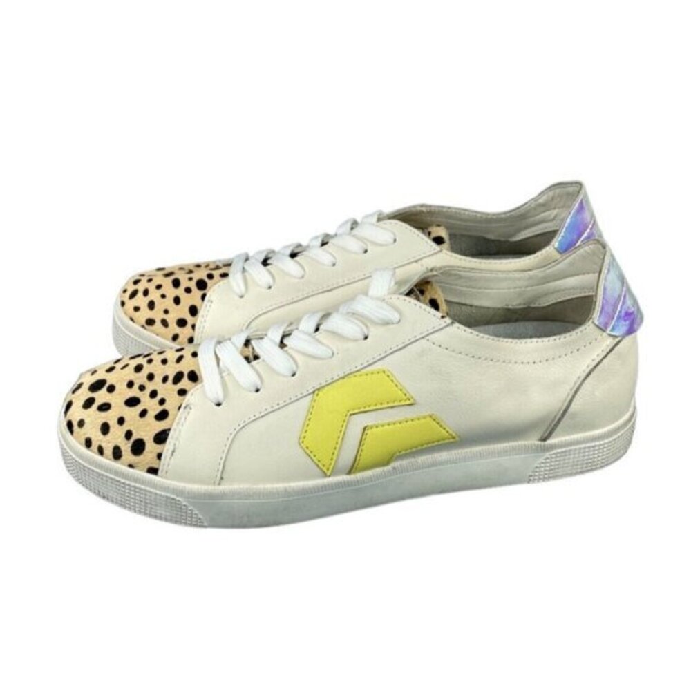 Dolce Vita Shoes Leopard Rainbow White Leather Lace Up Sneakers SZ 10 New